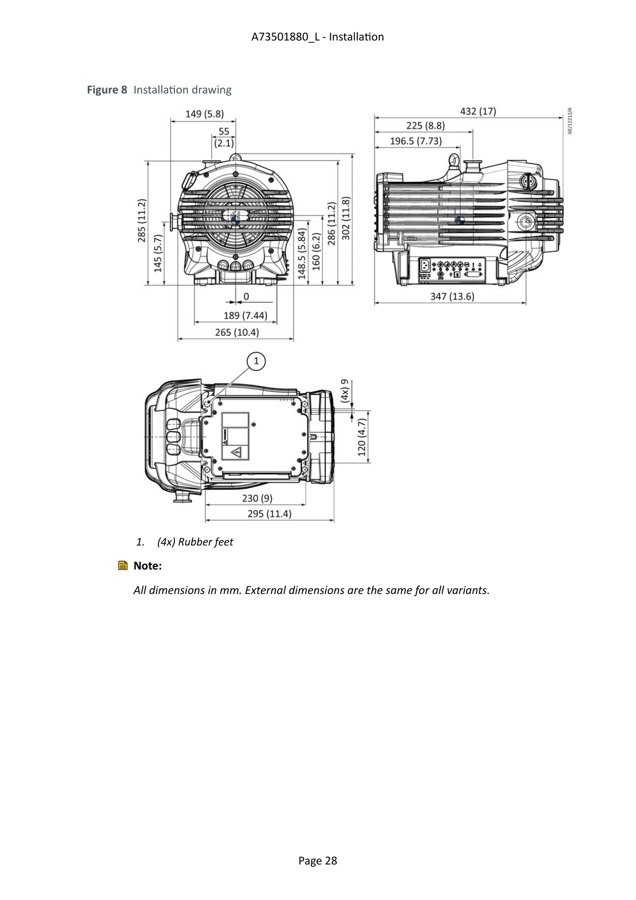 edwards nxds dimensions; original manufacturer drawing page, with units and configuration labels retained. Allow the specified ventilation and service clearances.