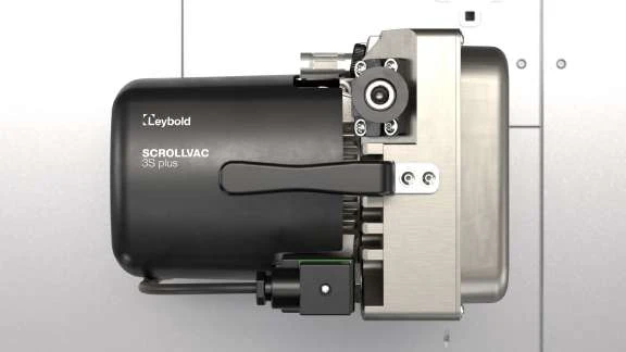 Leybold SCROLLVAC 3S plus illustrated with inlet isolation valve. The standard 3 plus has a different inlet arrangement.