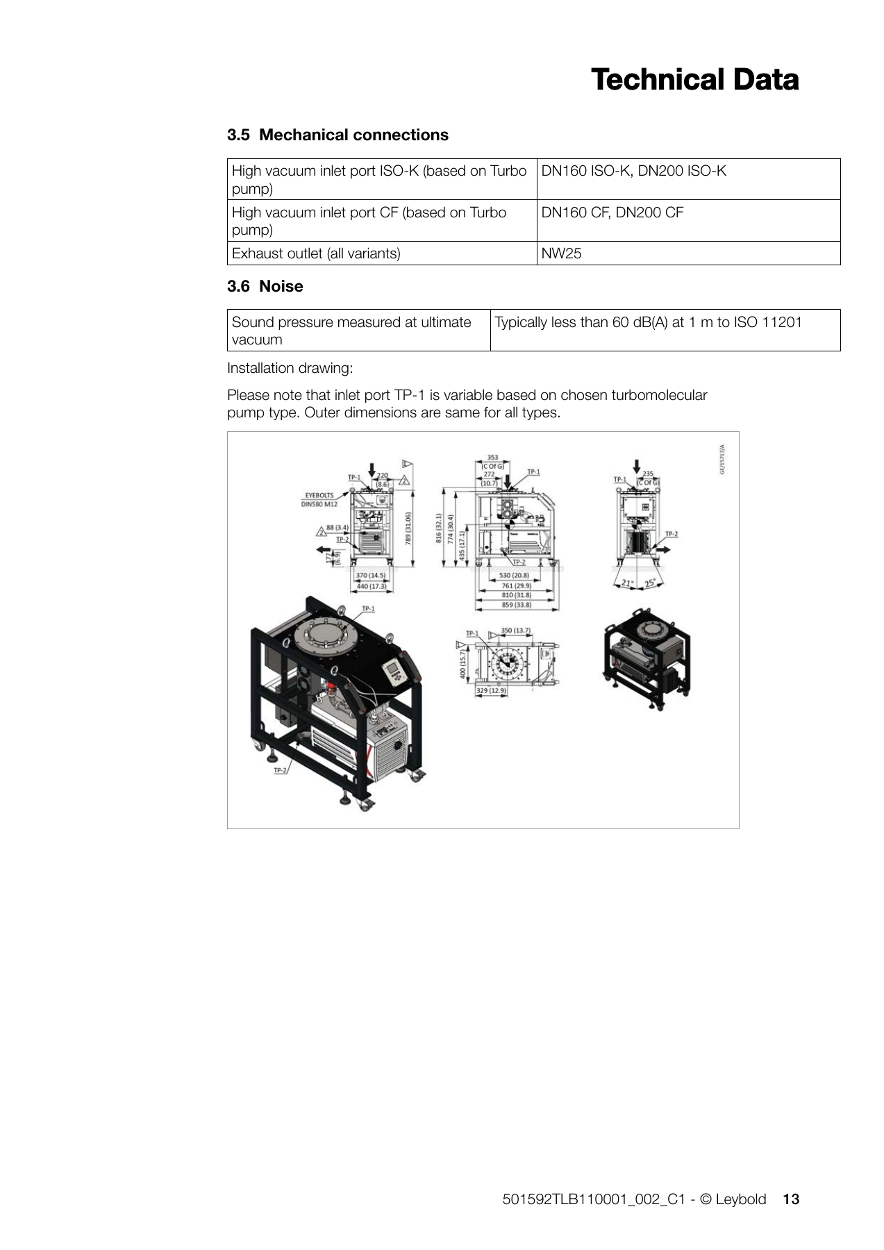 TURBOLAB 850/950 complete cart installation drawing, manufacturer manual page 13