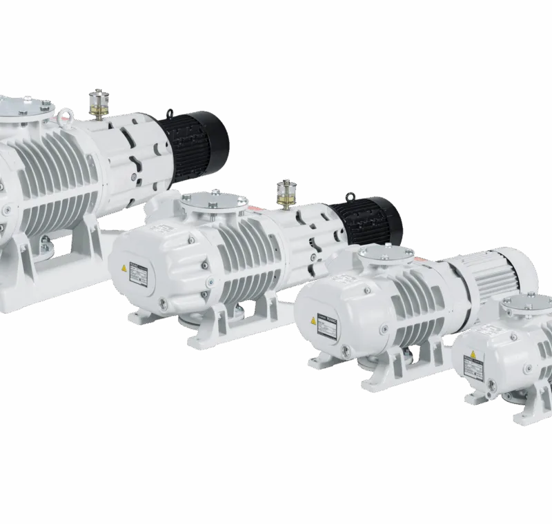 Leybold RUVAC WA/WAU Roots booster family, showing several sizes; range photograph, not an exact model configuration.